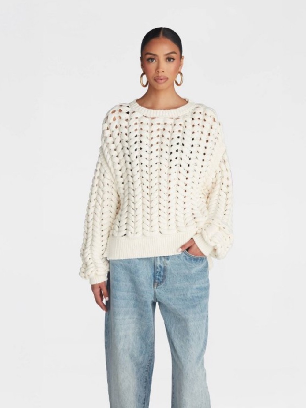 KBB NWT Pullover Sweater ‘The Chunky Knit Crew’ -cream -small